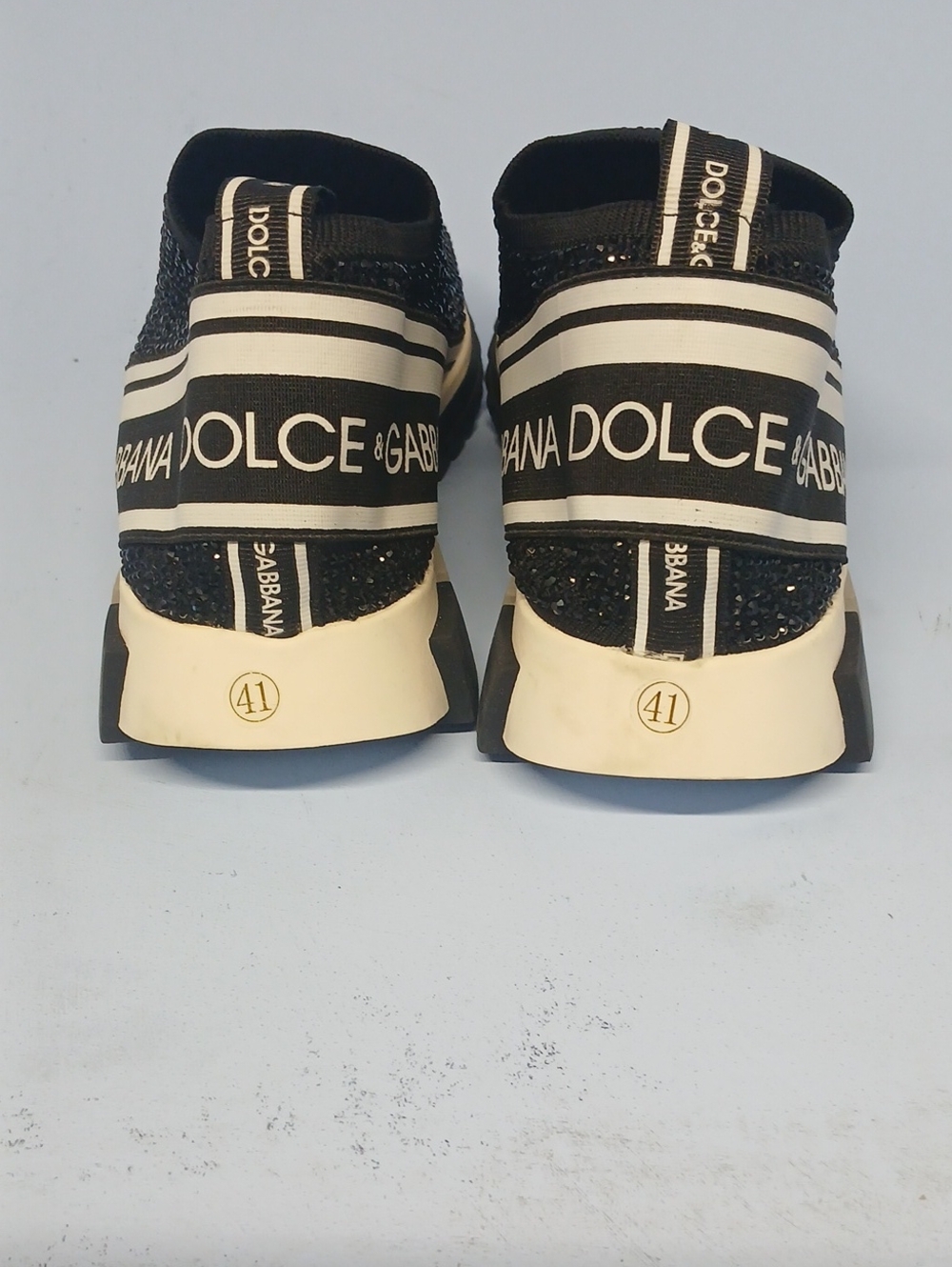 Dolce & Gabbana Black & White Crystal Logo Slip-On Sneakers Euro 41 US 10-10.5 - Picture 6 of 15